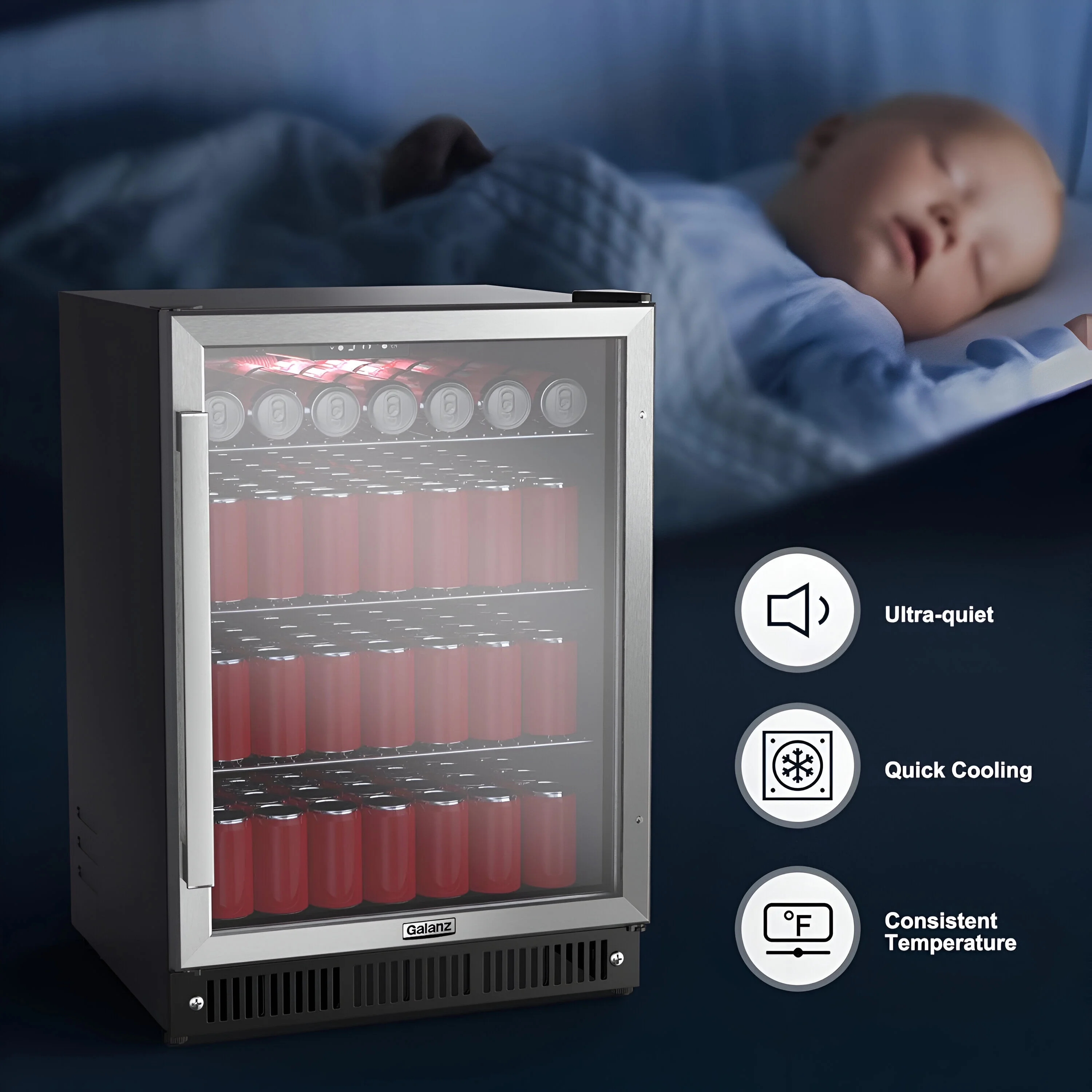 5.7 Cu. ft 172 Cans French Door Beverage Refrigerator, Stainless Steel, 23.4 in Wide, New(157 Can Stainless Steel) - Image 5