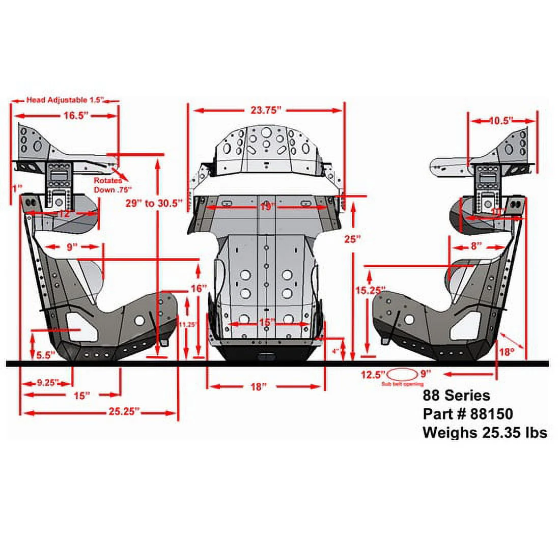 88 Series 18 Degree Racing Seat, 18 5 Inch Image 3