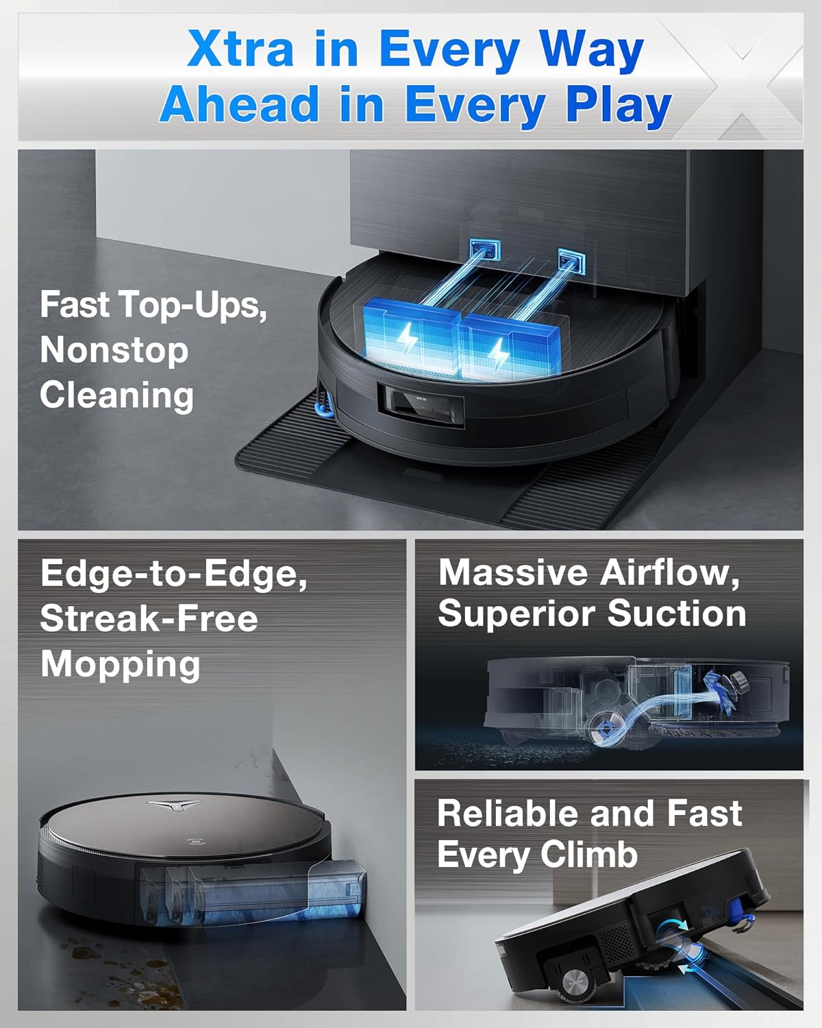 ECOVACS DEEBOT X11 PRO Omni Robot Vacuum and Mop, 19,500Pa Blast Suction, Instant Self-Cleaning Roller Mop, Zero-Tangle, Auto-Lift Mop for Carpet & Spill Protection, GaN Fast Charging for Large Homes