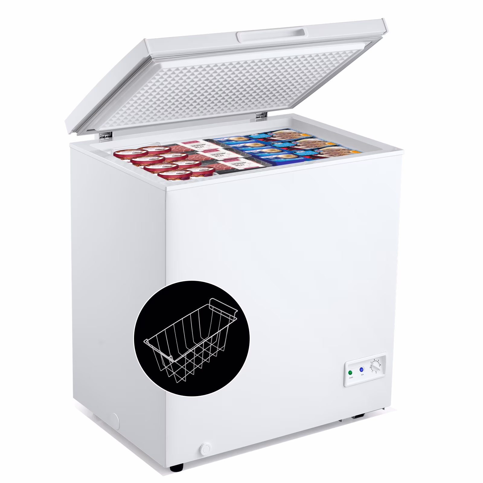 5 Cu Ft Chest Freezer, Freestanding Flip Top Chest Freezer w/ 7 Temperature Settings, Removable Sliding Basket Included, Compact Deep Chest Freezer
