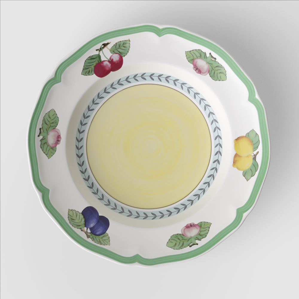 French Garden Soup bowl - Multi-colored, 9'', Premium Porcelain