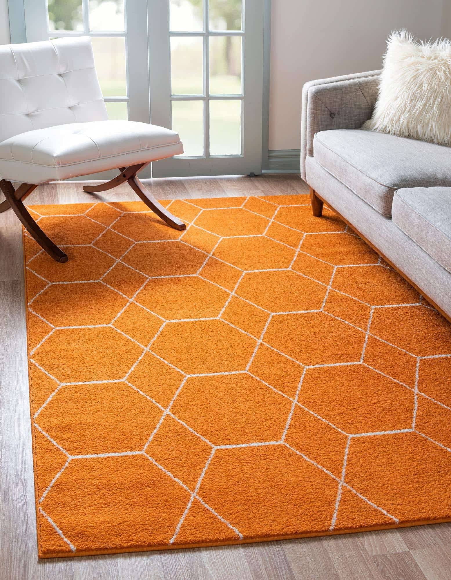 Unique Loom Geometric Trellis Frieze Area Rug (4' 0 x 6' 0 - Orange)