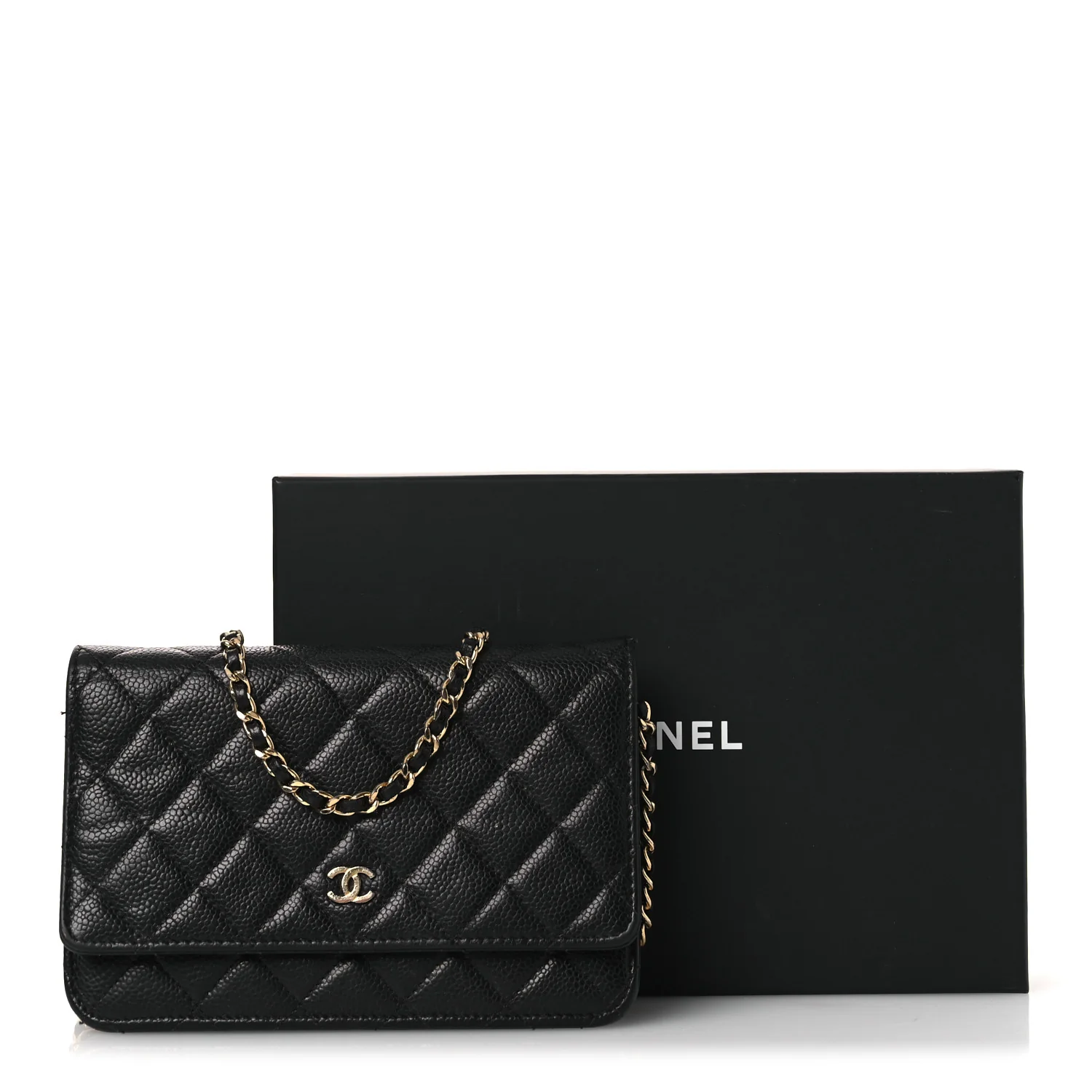 Caviar Quilted Wallet on Chain WOC Black