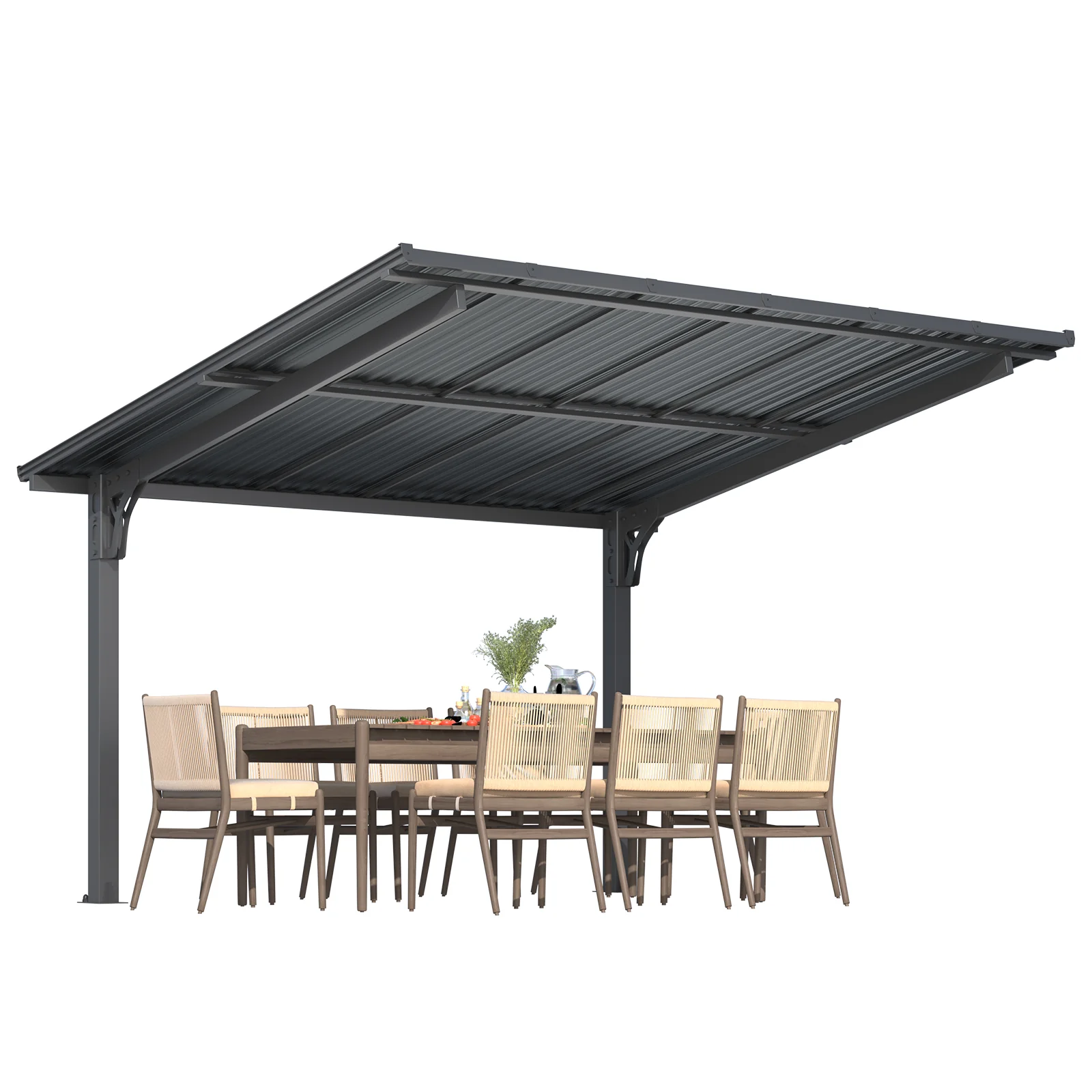 AECOJOY 12'x10' Lean to Hardtop Metal Carport Gazebo, 10x12 Outdoor Freestanding Pergola Gazebo
