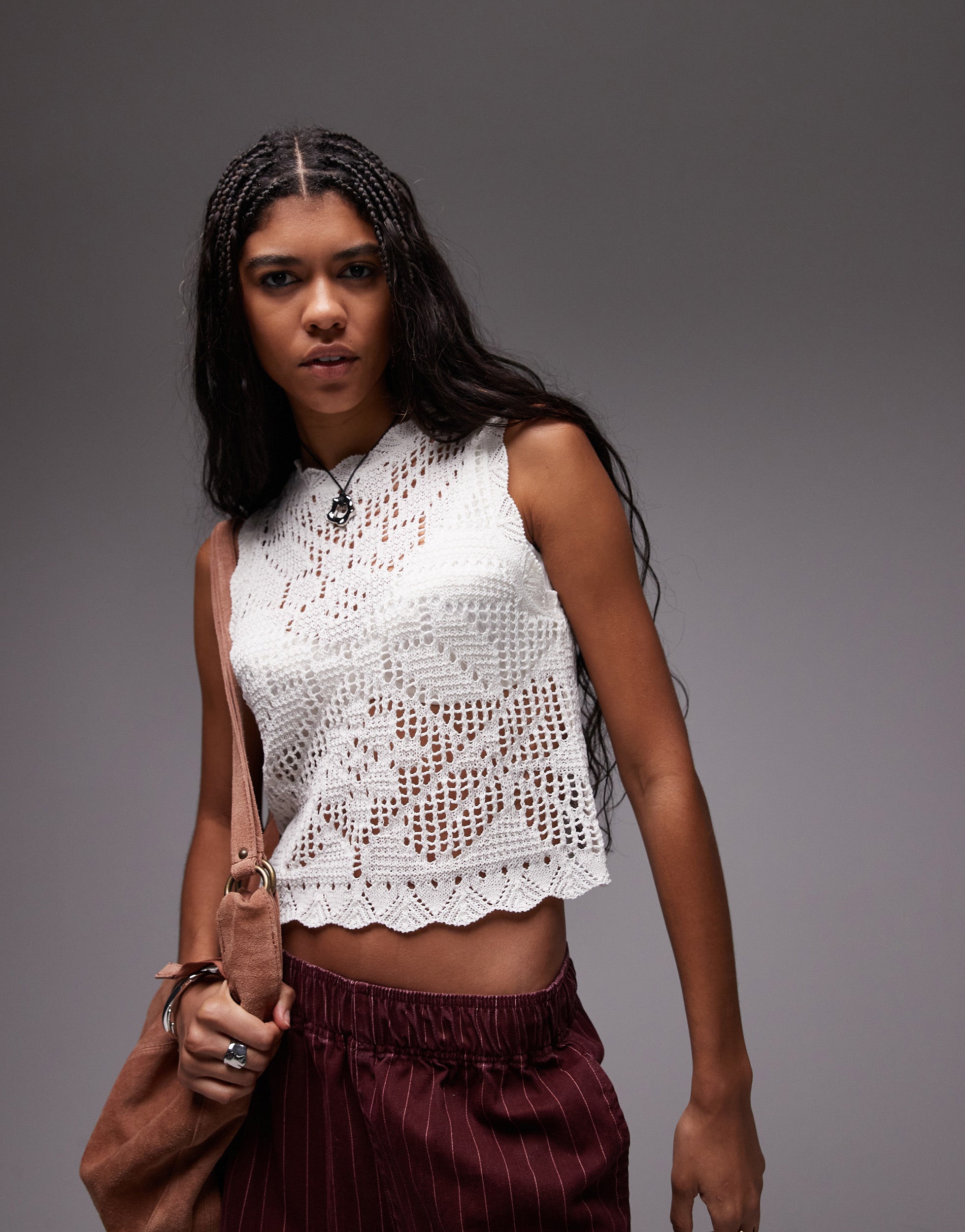 VERO MODA® Topshop knitted scallop edge stitchy tank top