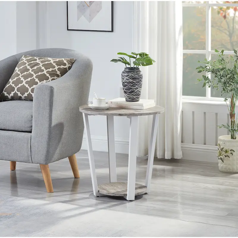 Roundhill Furniture Elysian Modern Round End Table with Storage Shelf