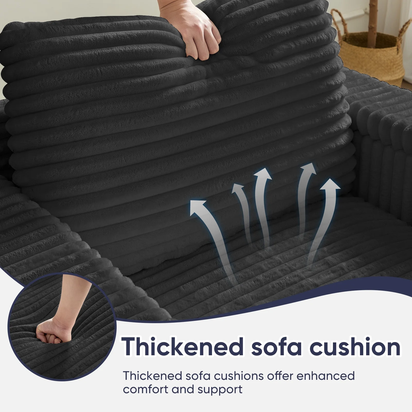 44" Modern Corduroy Accent Armchair with Storage Ottoman for Living Room, Black(Black) - Image 4