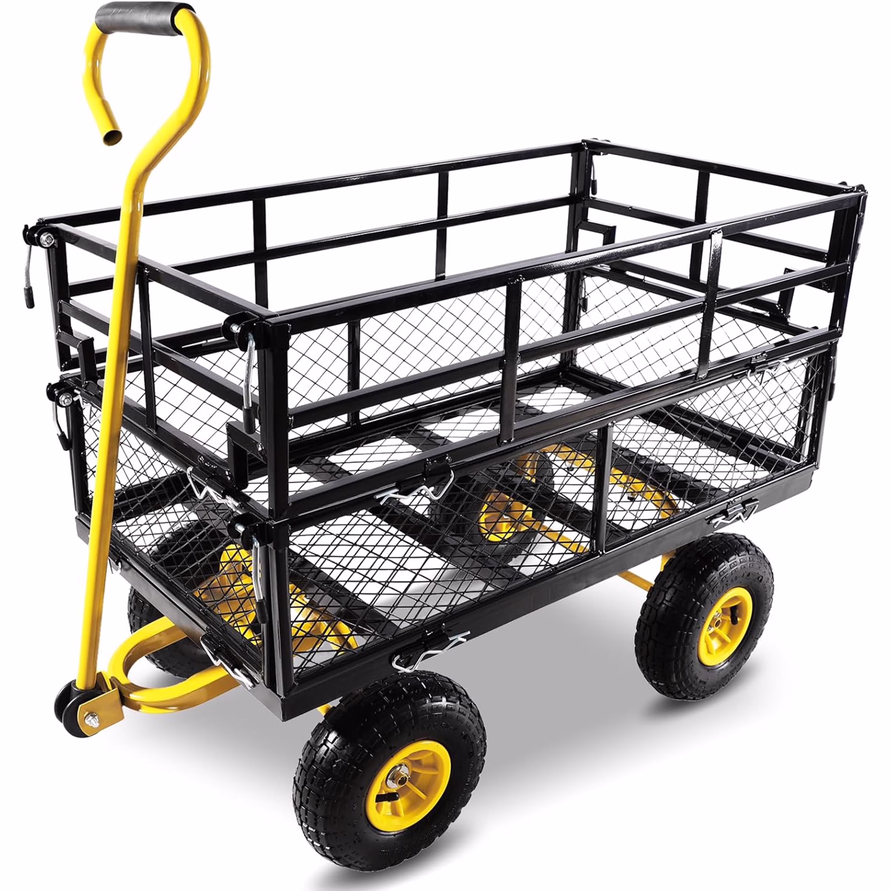 Furnibear Heavy Duty Steel Garden Cart 1500lbs Capacity, 6.35 cu ft, 40.55 x 27.56 Folding Utility Wagon with Double-Layer Removable Side, Black