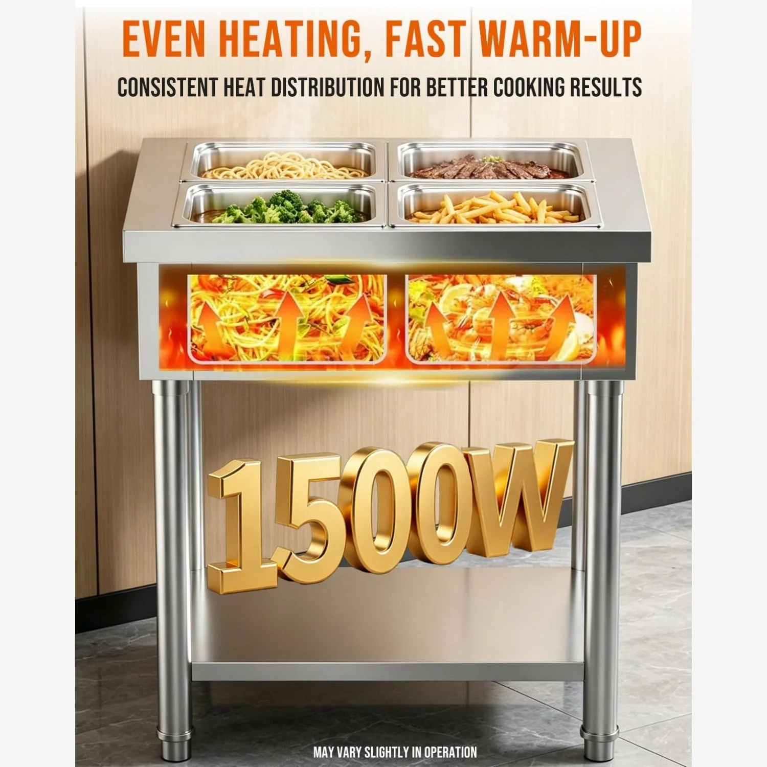 AECOJOY Commercial Food Warmer 1500W Electric Steam Table with 4x10QT Pans & Shelf
