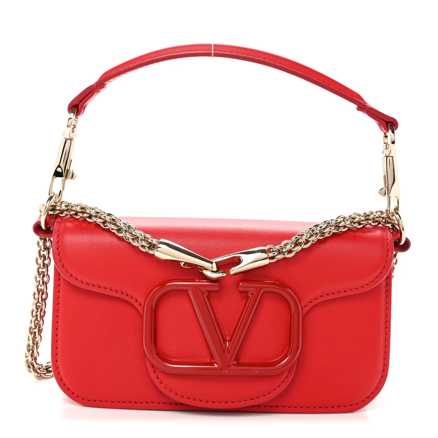 Calfskin Enamel Vlogo Small Loco Shoulder Bag Rouge Pur