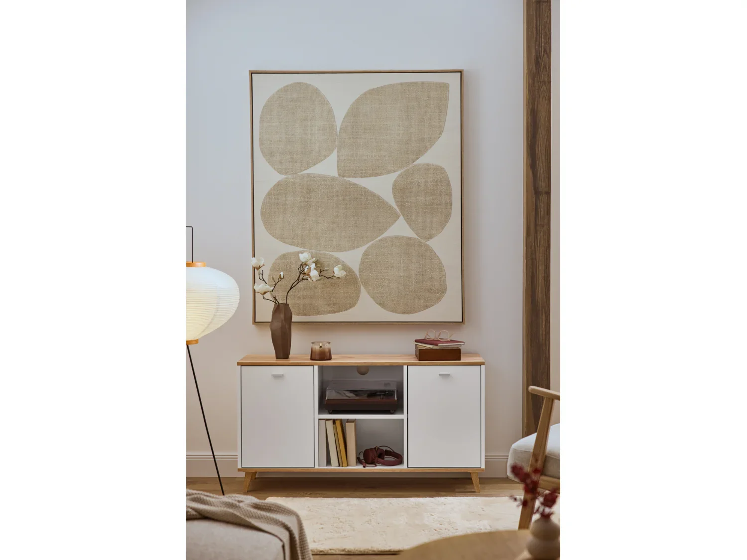 LIVARNO Meuble bas Corfu, 113 x 60,5 x 33 cm, blanc/imitation chne