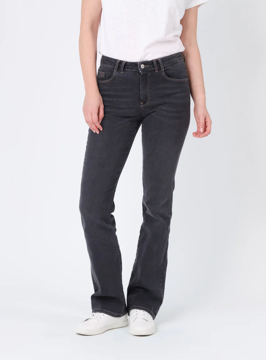 Pantalon bootcut femme gris foncé en coton