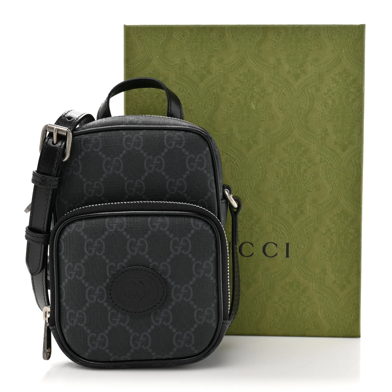 GG Supreme Monogram Azalea Calfskin Mini Retro Interlocking G Bag Black