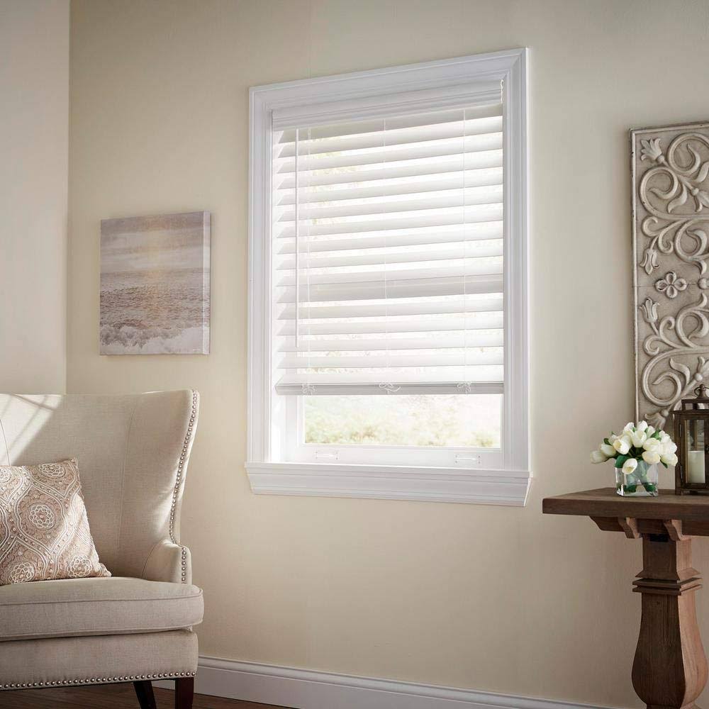 White Cordless Room Darkening 2.5 in. Premium Faux Wood Blind for Window - 23 in. W x 48 in. L