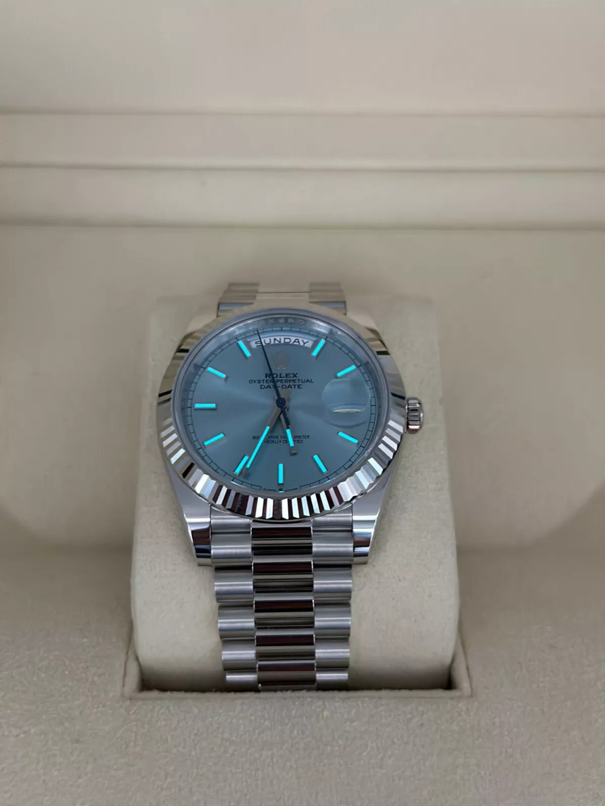 【Super Clone】RLX  Day-Date President 40mm Platinum Ice Blue Index Dial - 228236