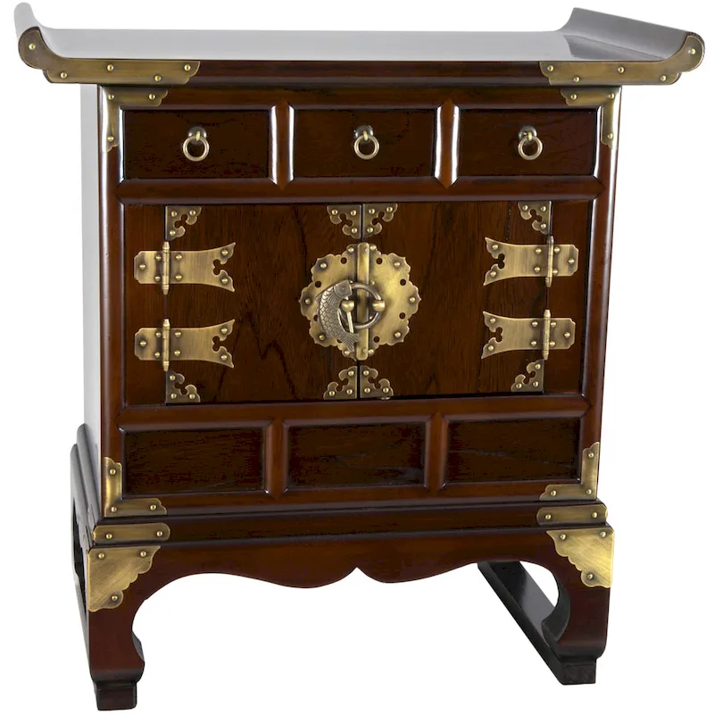 Handcrafted Korean Antique-Style 3-Drawer End Table Cabinet