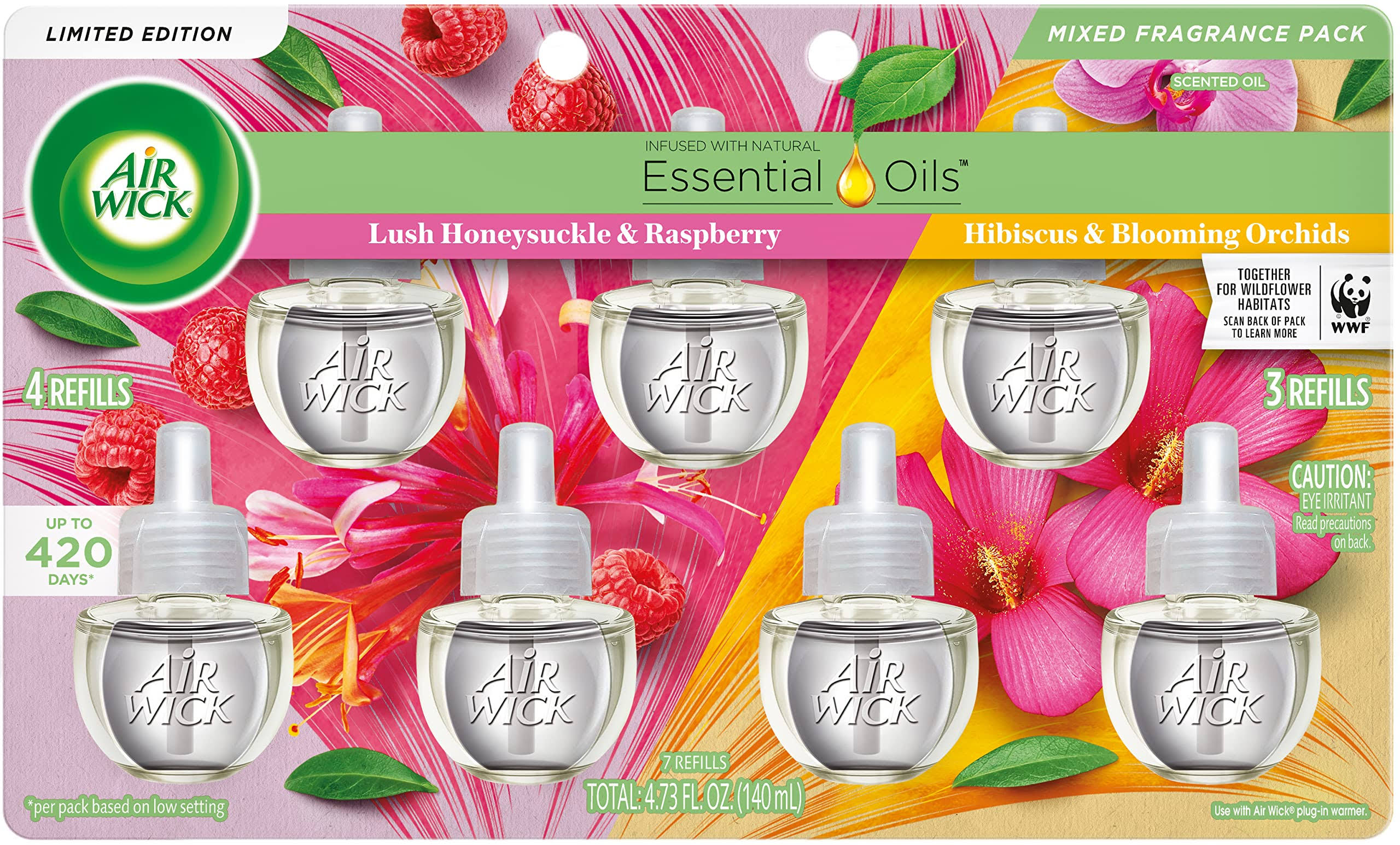 Air Wick Plug in Scented Oil Refill, 7ct, Honeysuckle & Raspberry + Hibiscus & Orchids - 0.67 fl oz