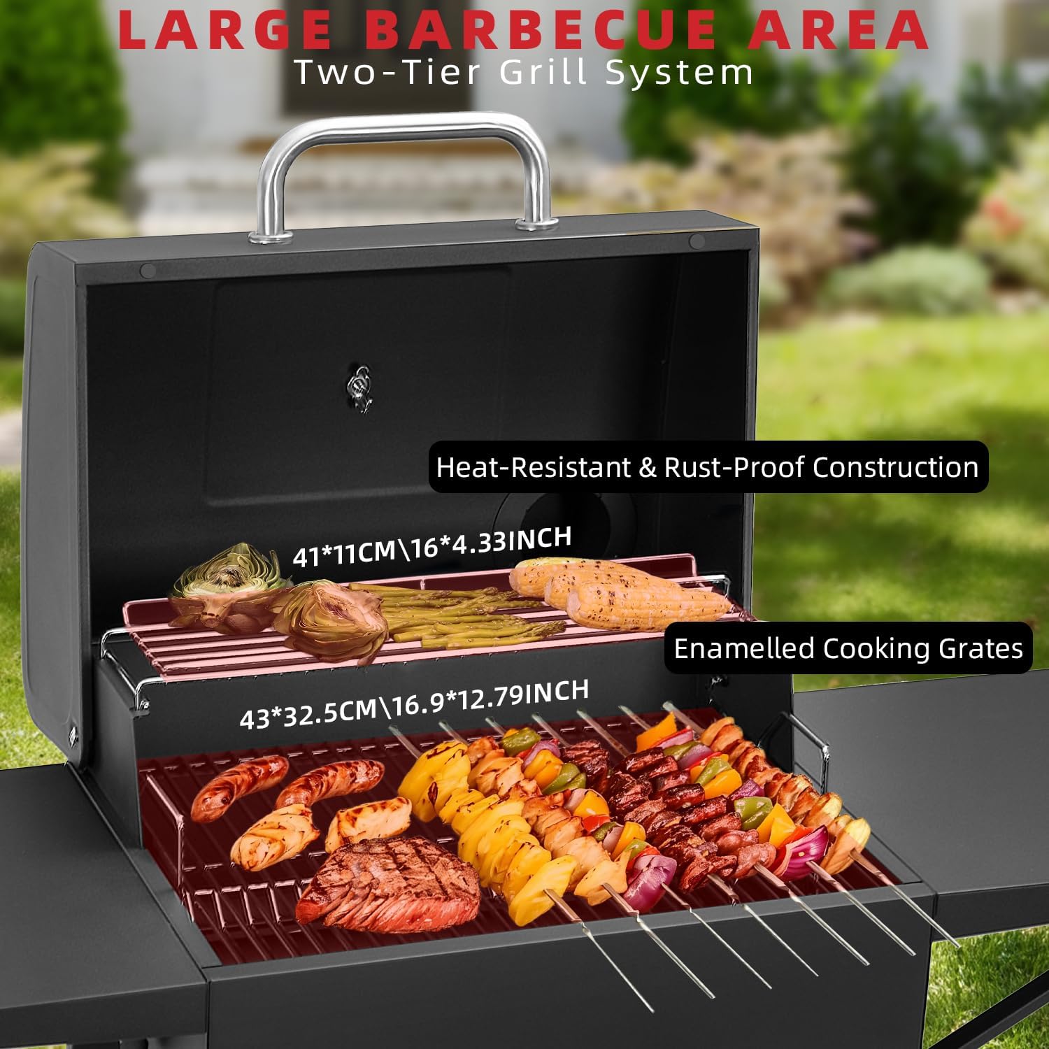 Kendane Charcoal Grill with Side Shelf, 353 Square Inch Cooking Area