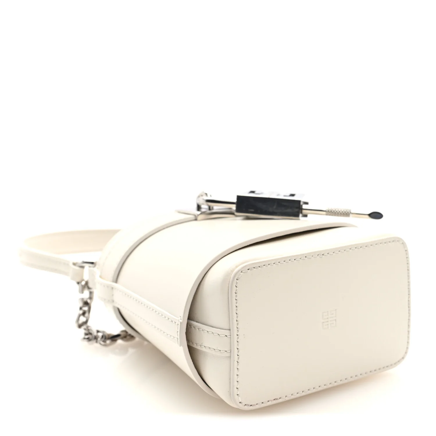 Box Calfskin Micro Shark Lock Bucket Bag White