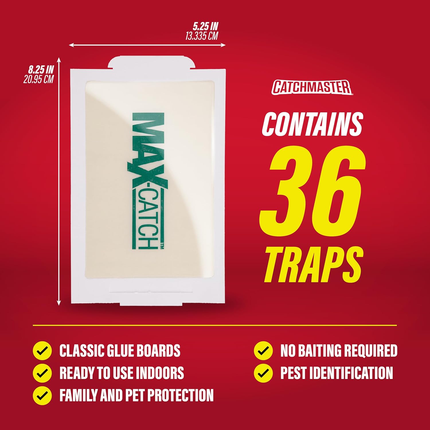 Catchmaster Max-Catch Glue Traps 36pk, Sticky Mouse Traps Indoor for Home| Bulk glue boards for mice & insects, pesticide-free sticky traps for spiders, crickets & roaches, home & garage pest control
