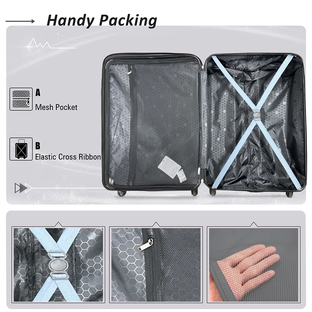 3 Piece Blue Luggage Travel Set, 20" 24" 28" Carry on Luggage with Spinner Wheels, Lightweight Hard Case Luggage Travel Suitcase Christmas Gifts for Business Trip Holiday Travel Cruise(Blue) - Image 6