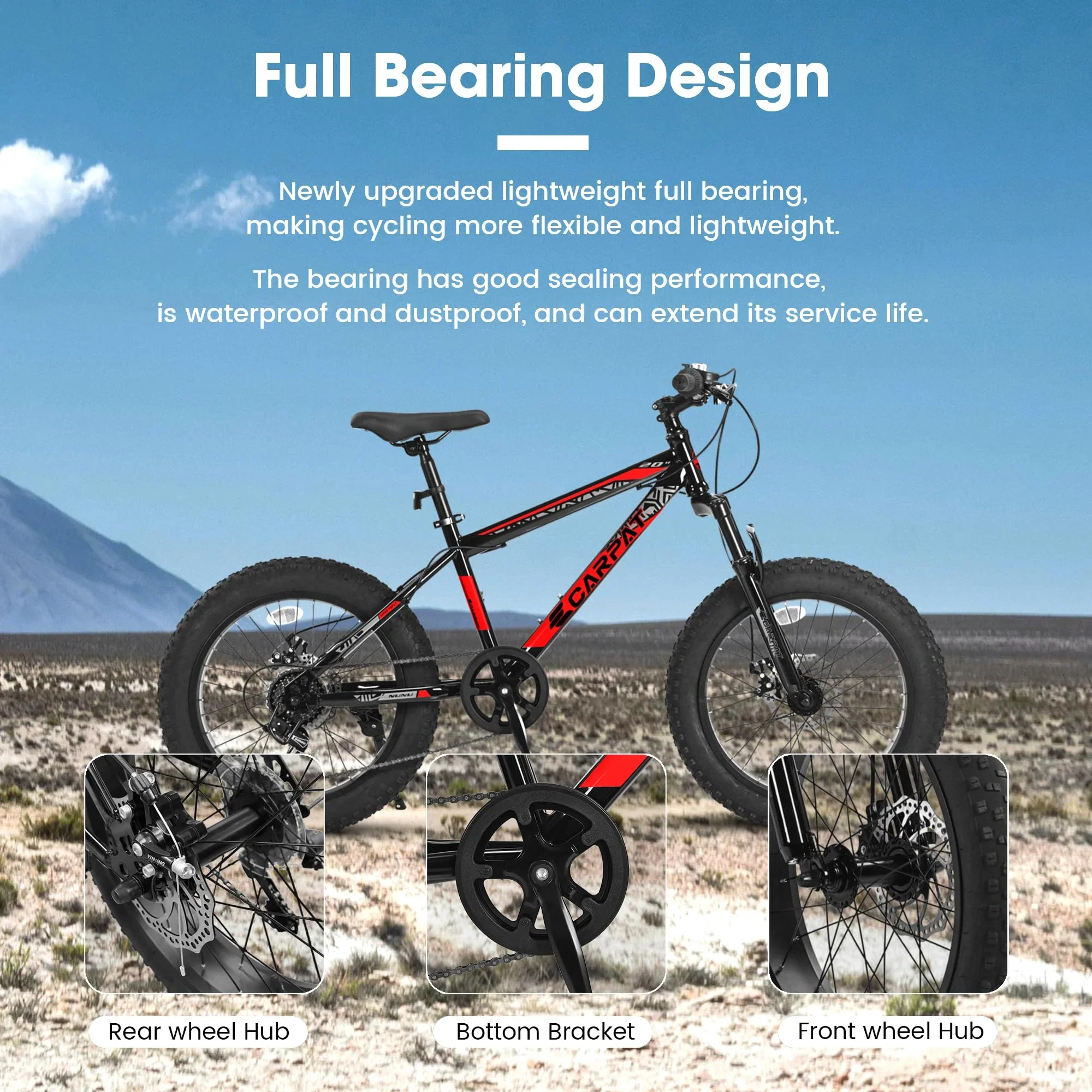 UPANBIKE 20 Inch Fat Tire Mountain Bike 4'' Wide Wheels 7-Speed Dual Disc Brakes High Carbon Steel Frame Front Suspension Snow Beach Trail Bike for Men & Women