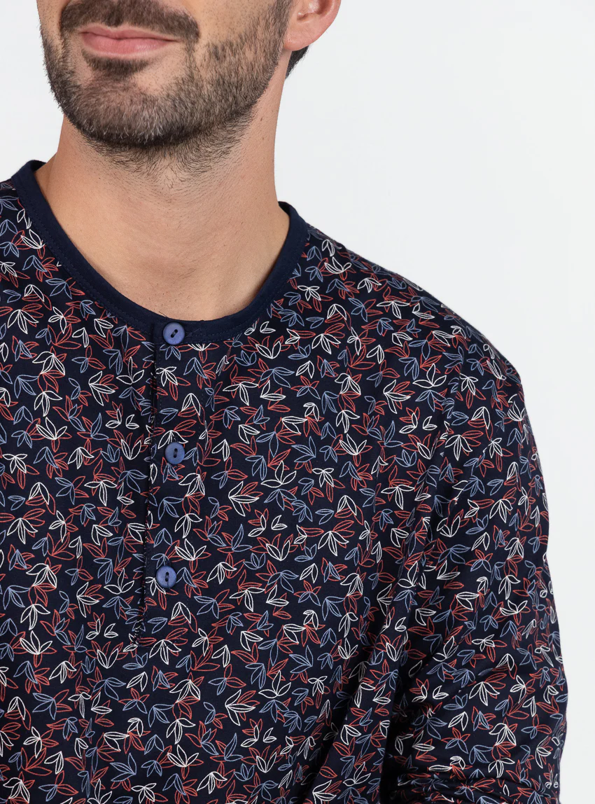 Pyjama homme en coton  imprimé feuilles rouges