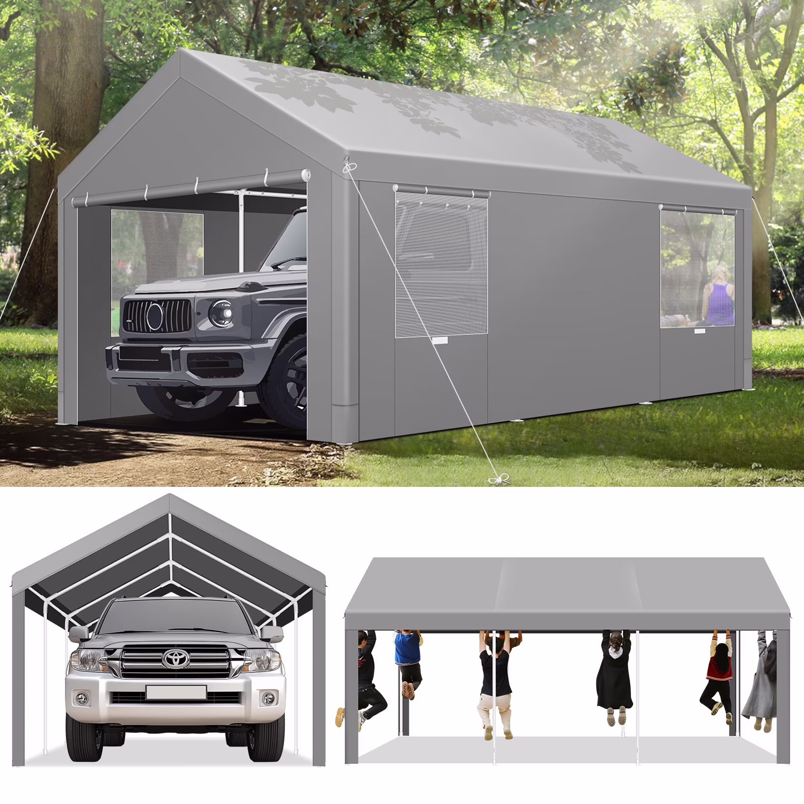 Hoteel 12'x20' Large Heavy Duty Car Tent with Steel Frame, Portable Garage Wedding Tent Gazebo Big Tents Carports Shelter with Waterproof Top Cover, All-Season Tarp for Outdoor Party Birthday, White(12??0 with Sidewalls/White)