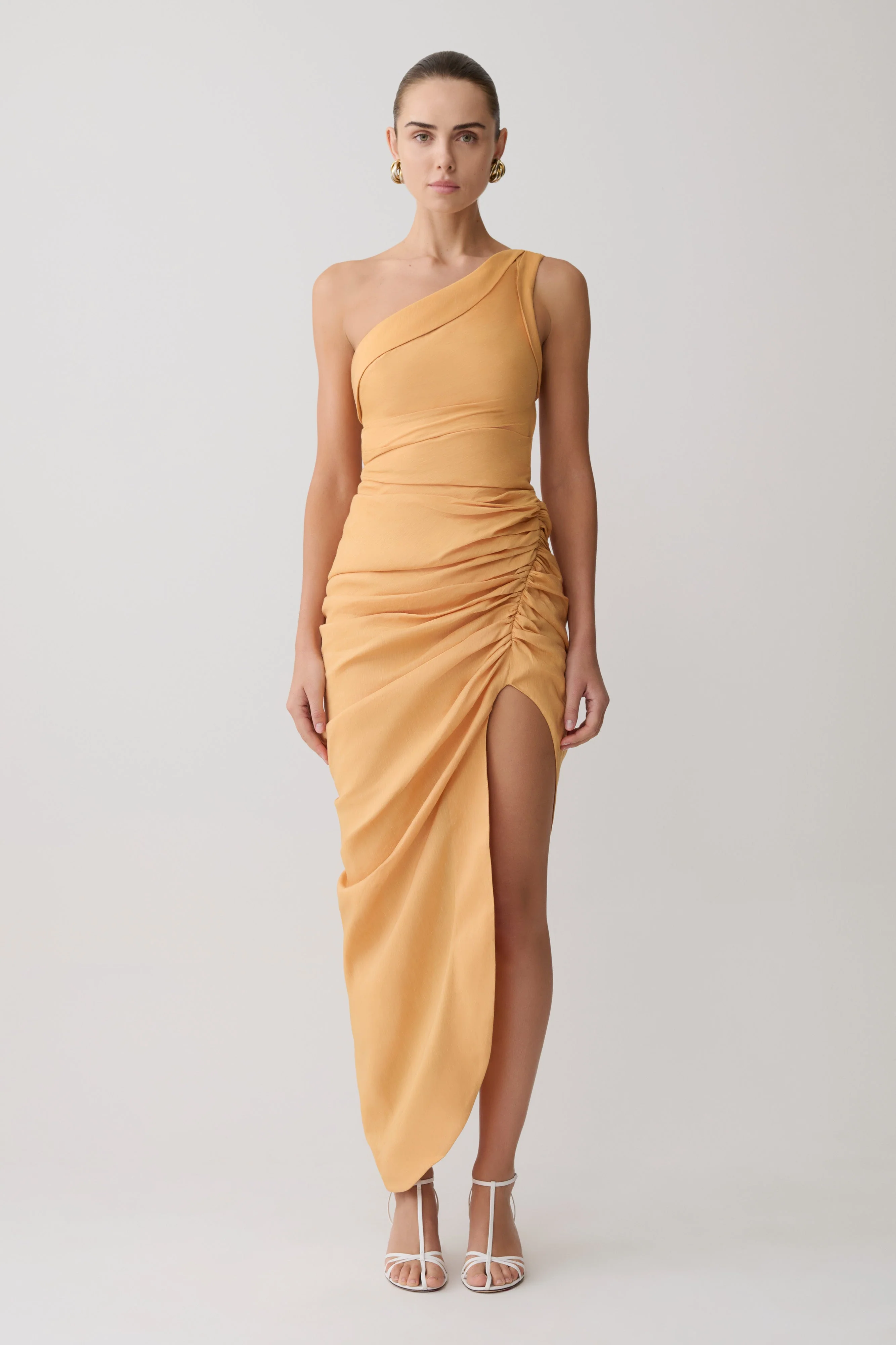 Birgit Linen Midi Dress With Hardware - Deep Peach