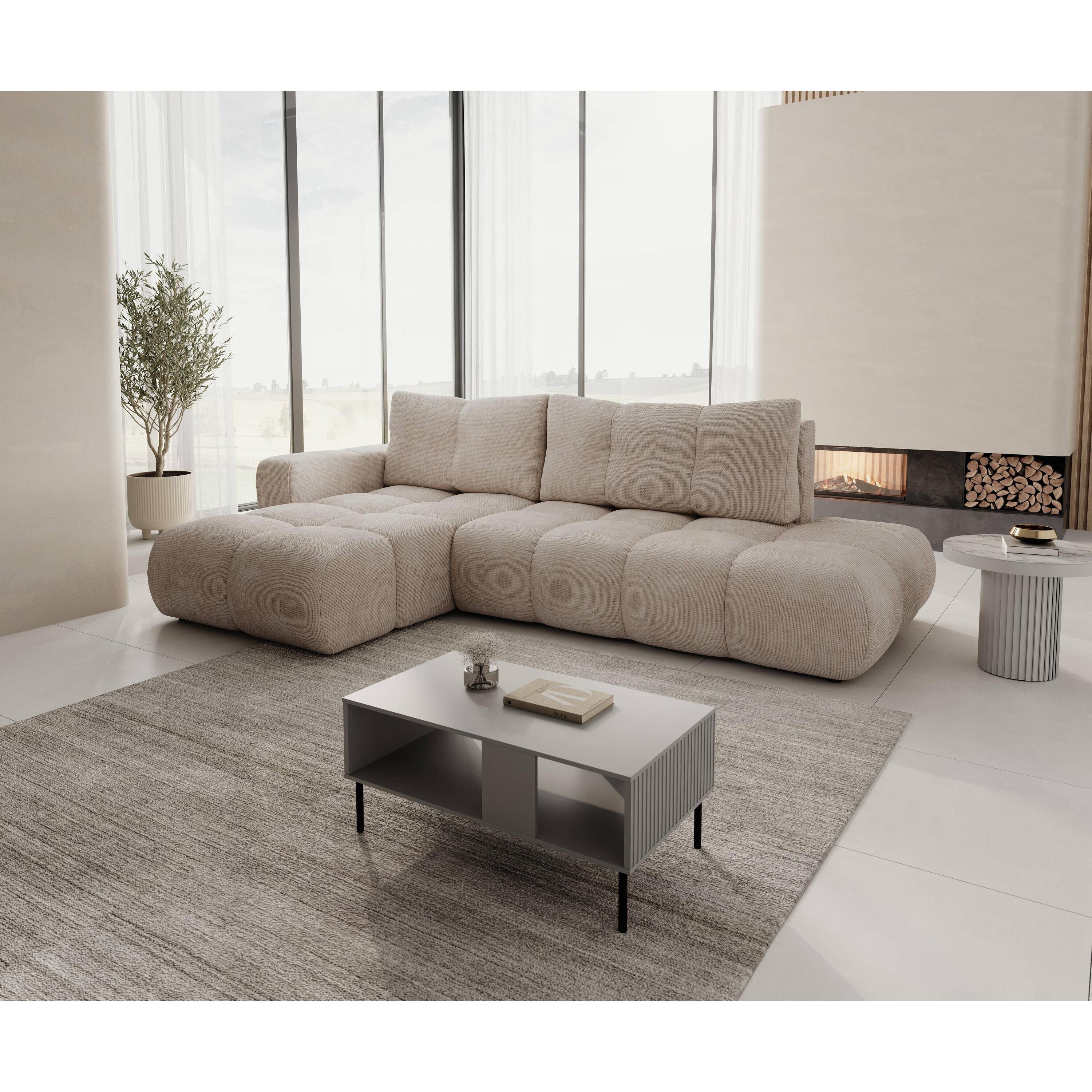 by fonQ Charme Hoekbank Links met Slaapfunctie - Chenille - Lichtbeige