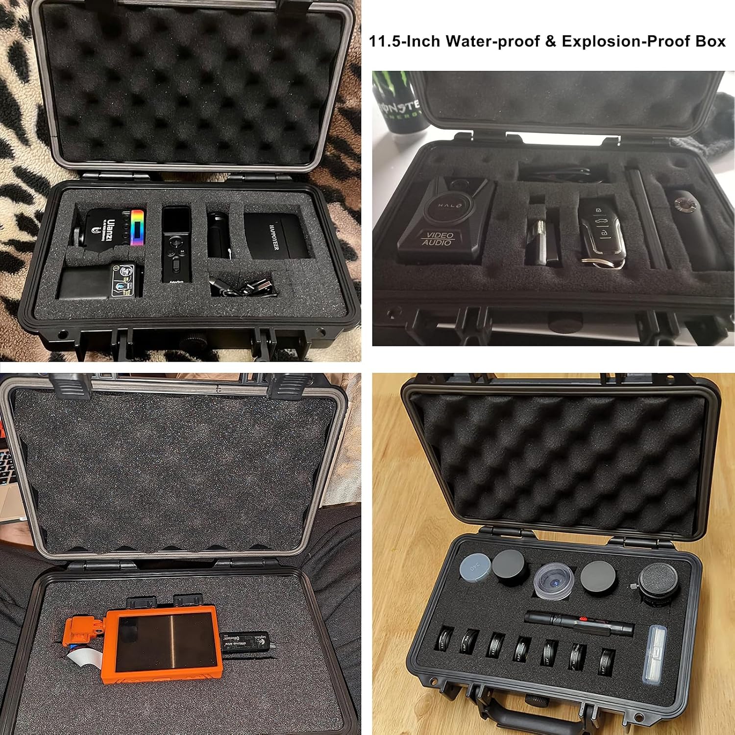 CASOMAN 11.5-Inch Water-Proof & Explosion-Proof Box, with Cushion-Proof Sponge, IP67 Water-Proof Grade, Customizable Foam