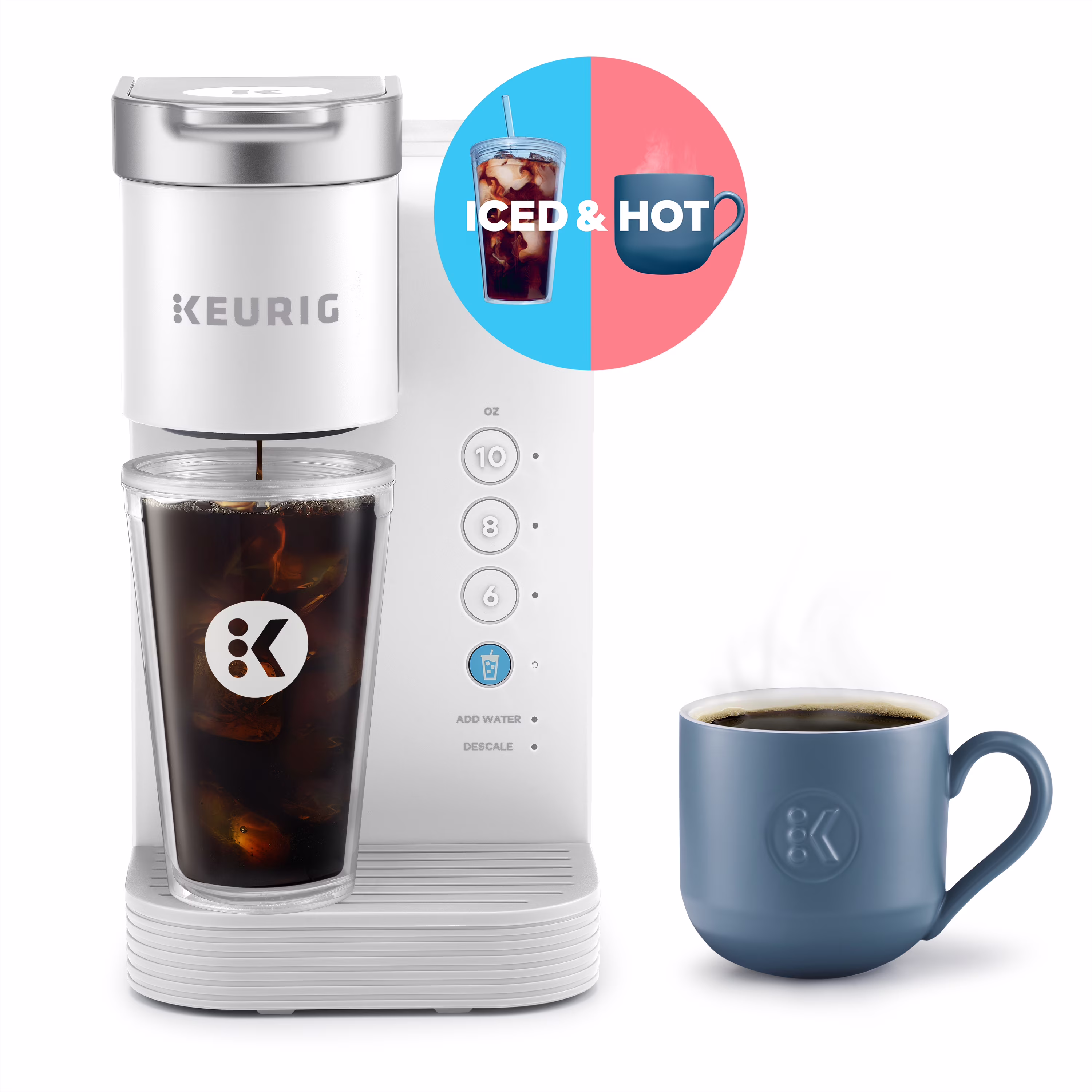 K-Iced Essentials Iced and Hot Single-Serve K-Cup Pod Coffee Maker, White(White)
