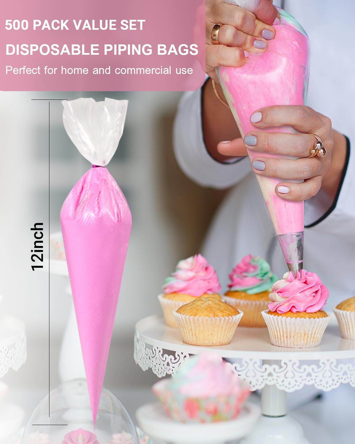 500 Pcs Disposable Piping Bags, 12 Inch Icing Bags, Tipless Piping Bags, Thickened Pastry Bags, Non-Slip & Anti-Burst, Frosting Piping Bags for Cake and Cookie Decoration