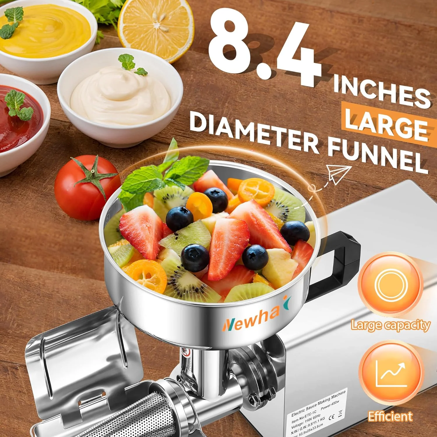 450W Electric Tomato Strainer Commercial Tomato Milling Machine Stainless Steel Food Press Tomato Sauce Maker Food Squeezer Tomato Sauce Machine for Tomato Strawberry and Blueberry Sauce