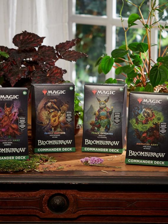 Pack Commander Bloomburrow Magic: The Gathering 2025 – Comprend les 4 decks (Animated Army, Family Matters, Peace Offering et Squirreled Away)