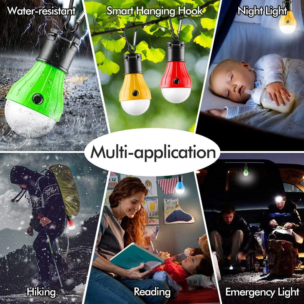 4 Packs LED Camping Light Bulbs Tent Lamp with Clip Hook, Portable Hanging Lantern Battery Powered Emergency Light, Mini Camper Light