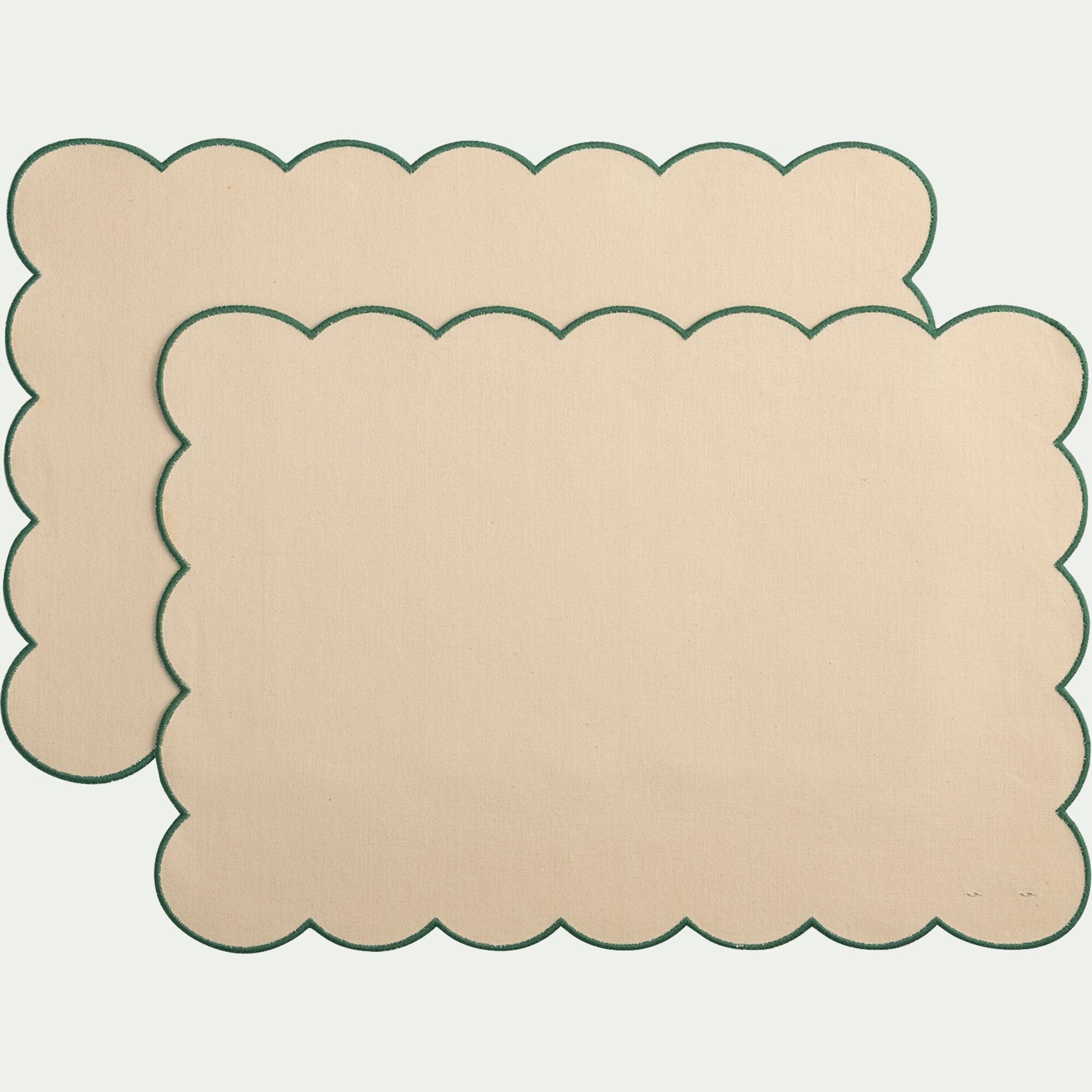 RIOU - Lot de 2 sets de table en coton finition point bourdon 33x48cm - vert