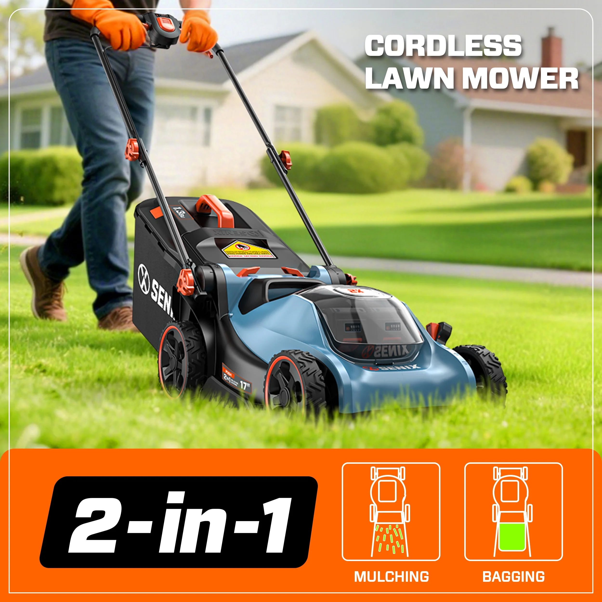40V Brushless 18in Deck Battery Lawn Mower, 17in Cutting Blade, 2-in-1 Mulching Bagging Cordless Push Mower, 6-position Adjustment, LPPX2-M5(40V / 17in) - Image 2