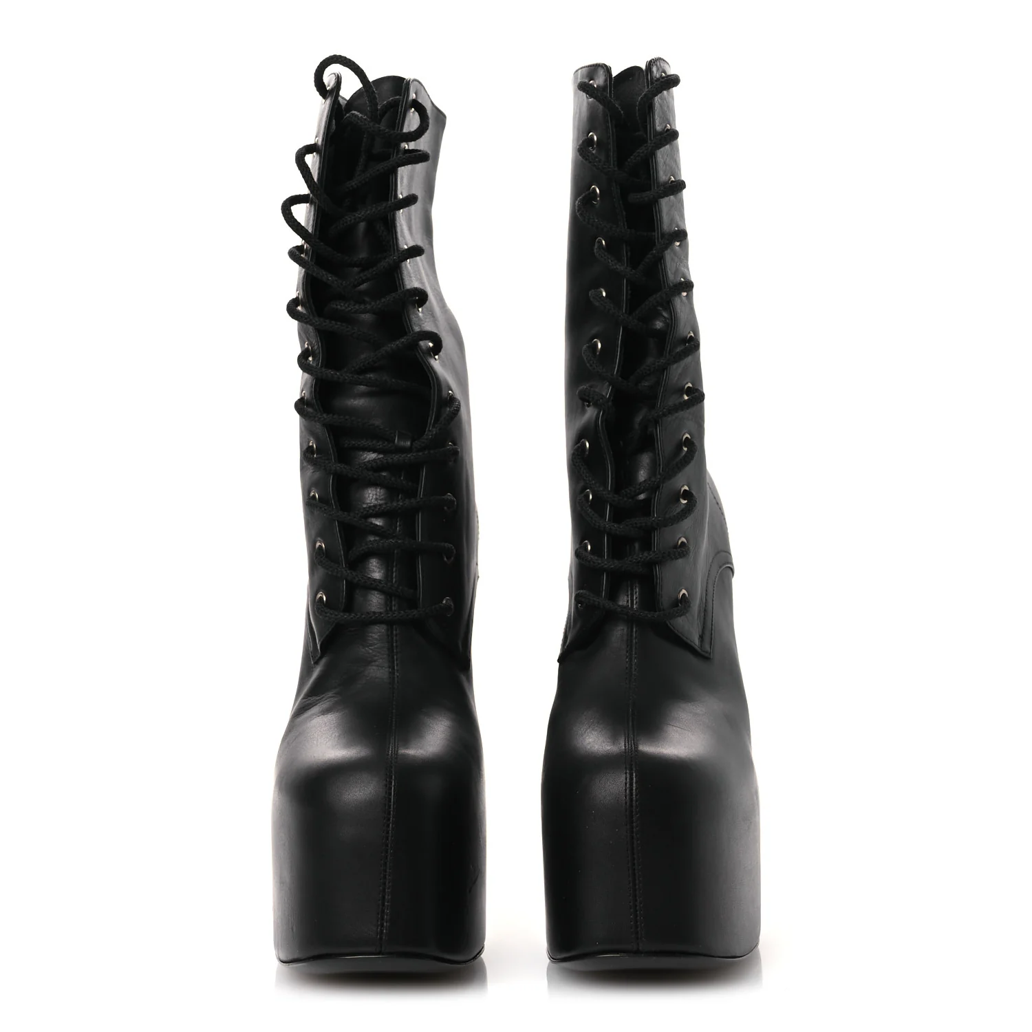 Calfskin Mina Lace Up Platform Boots 40 Black