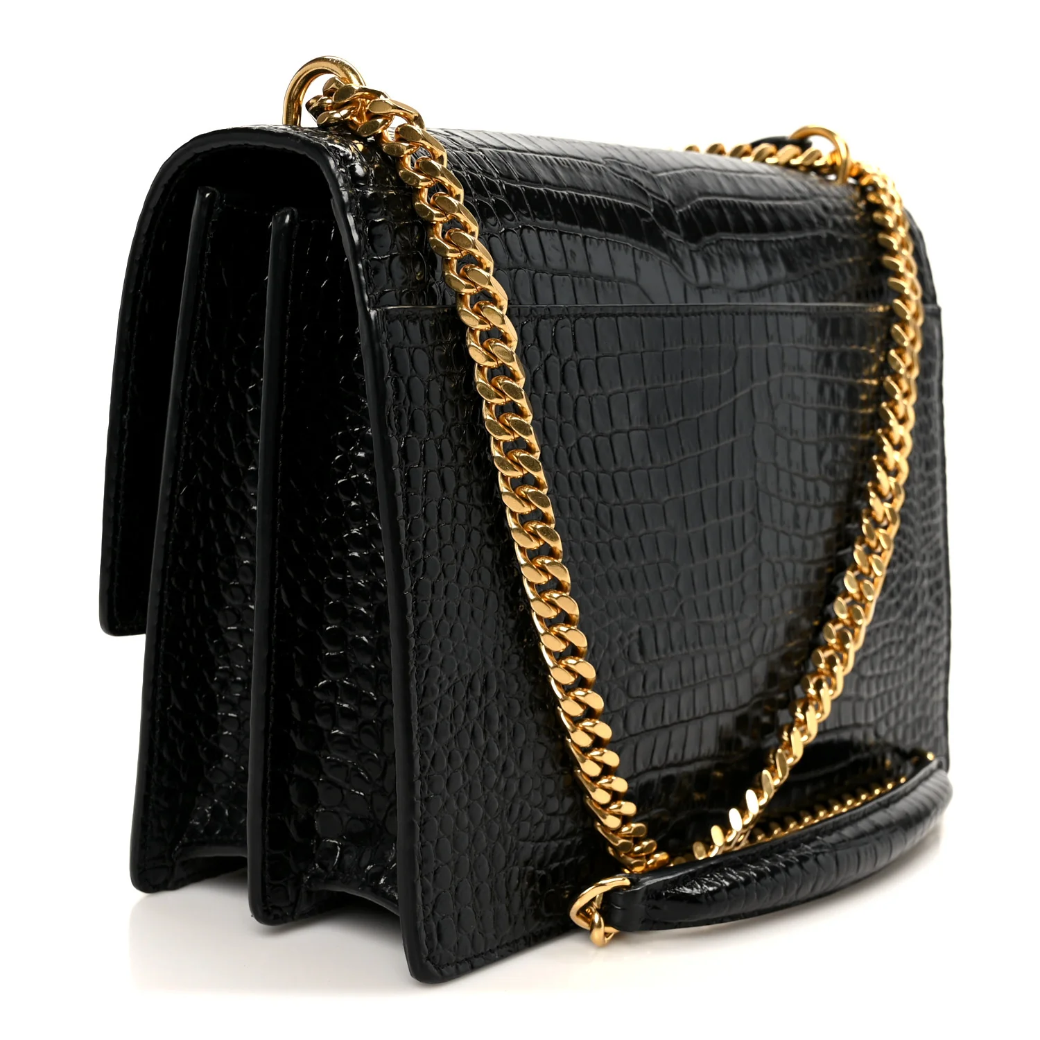 Calfskin Crocodile Embossed Large Monogram Sunset Black