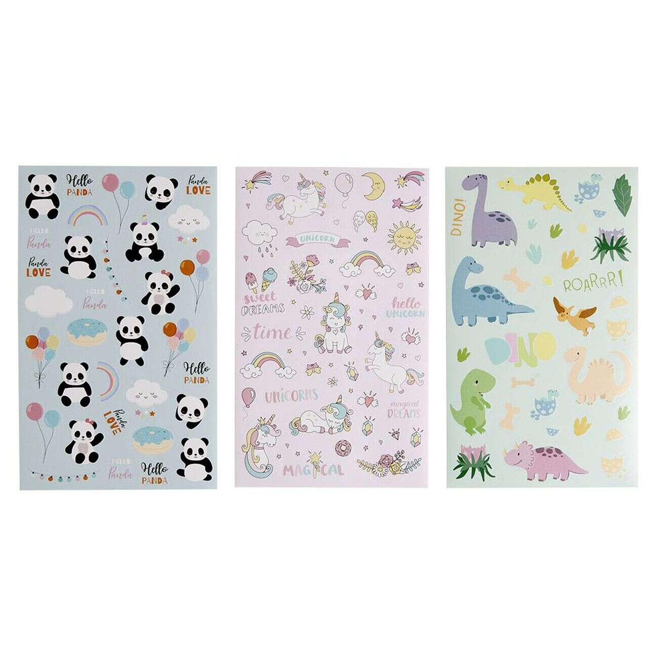 Sticker enfant licorne panda dinosaure 6 feuilles