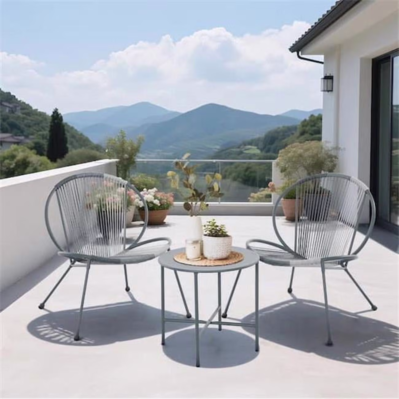 BK-GY Patio Furniture Shell Shape Garden Bistro Set, Grey 3 Piece