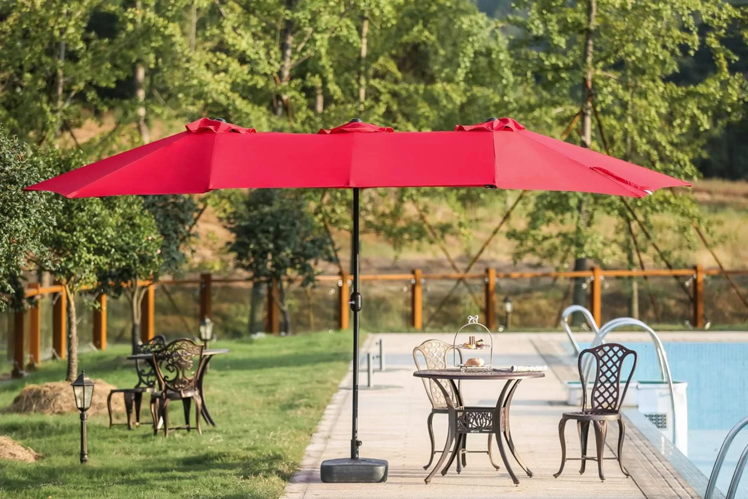 PatioFestival 15x9 ft Patio Umbrella Double-Sided Outdoor Umbrella Aluminum Garden Large Umbrella with Crank for Market,Camping,Swimming Pool(Large, Red)