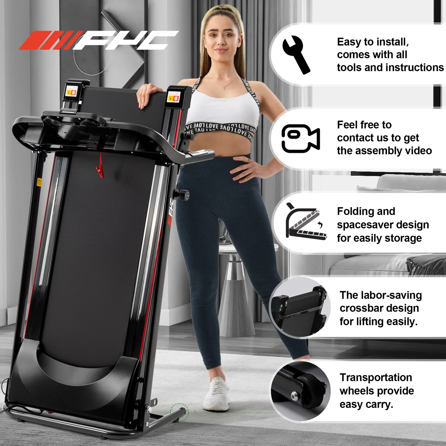 Treadmill 2.5HP Folding Treadmill for Home Walking Under Desk with Incline Fitness Running Electric Treamills Indoor Training Pulse Monitor Cup Holder Treadmills IN USA STOCK(black) - Image 5