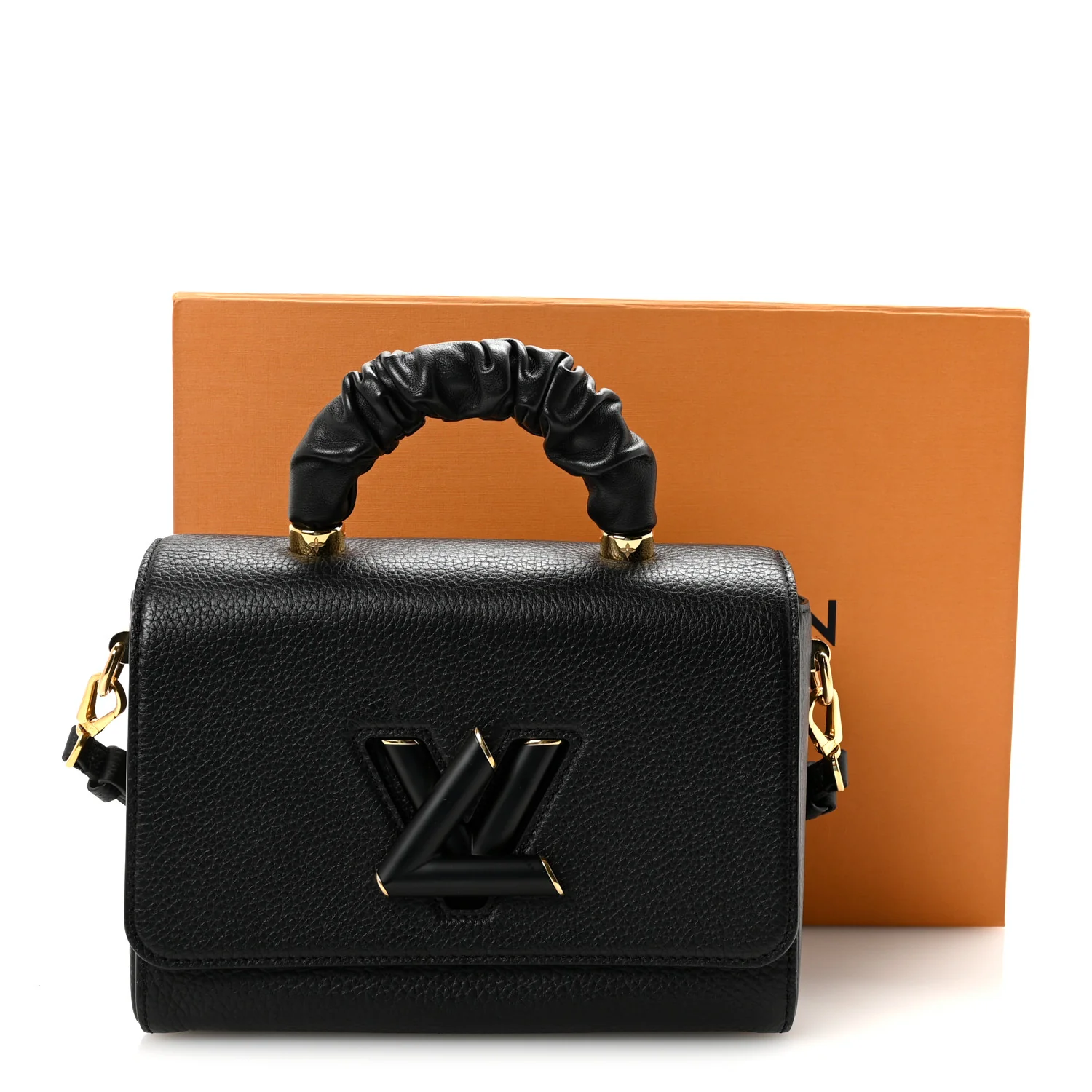 Taurillon Smooth Calfskin Scrunchie Twist One Handle MM Black