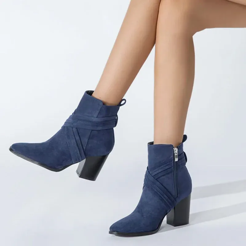 Sophie Paris I Bottines à Talon avec Détails de Zip et Lanières