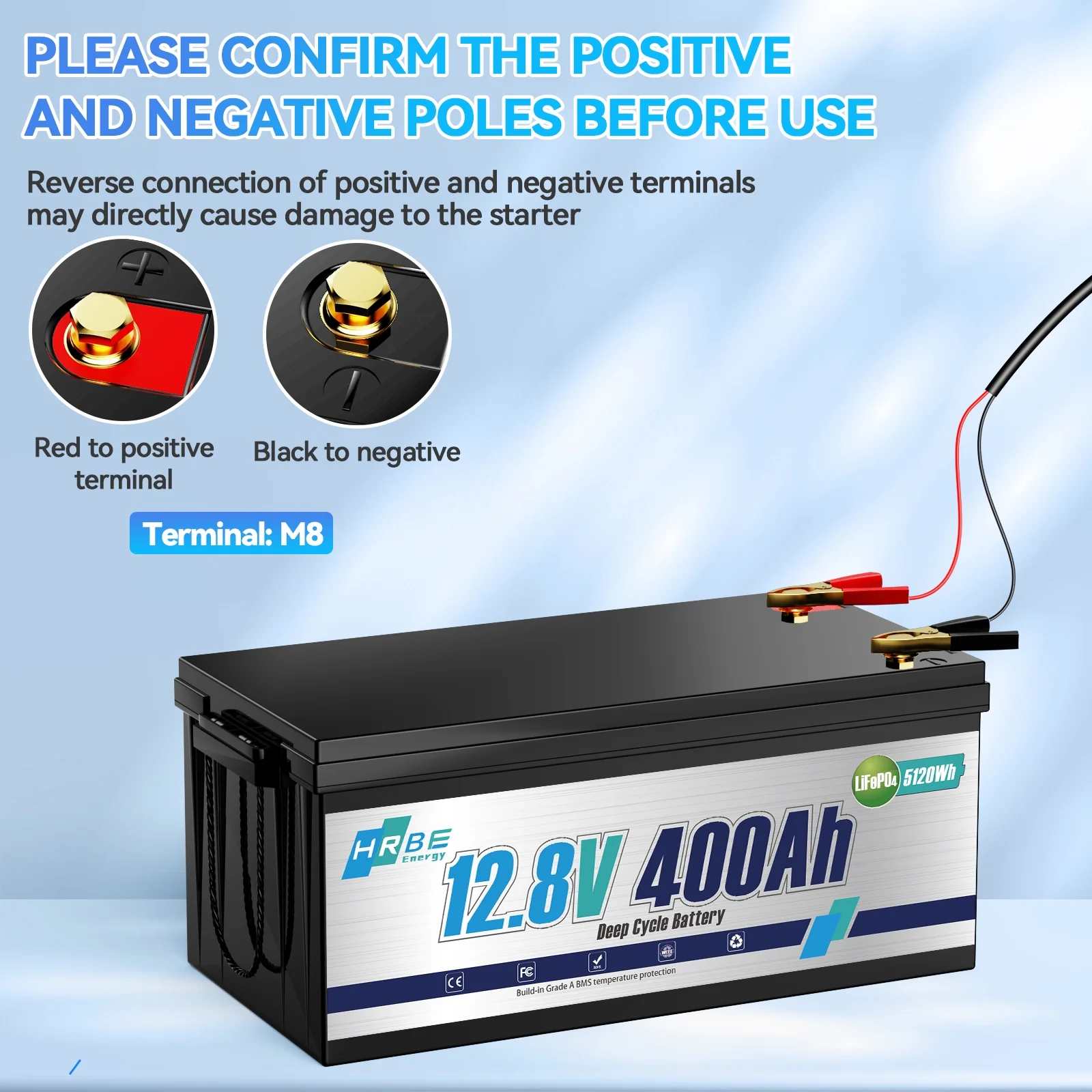 12V 400Ah LiFePO4 Lithium Battery,5120Wh,3200W Max,15000+ Deep Cycles Group 8D Battery,for RV Solar Fishing Trolling Motor Marine,Built in 200A BMS Image 9