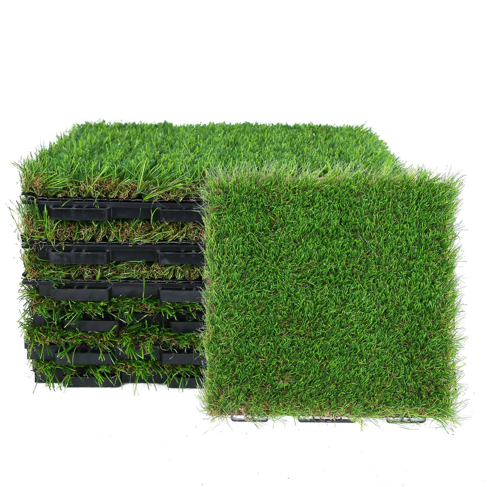 XLX Turf Interlocking Artificial Grass Tiles 12x12 inch/6 Pack, Square Fake Grass Turf Tiles for Patio, Balcony, Dogs, Deck Flooring, Indoor Outdoor