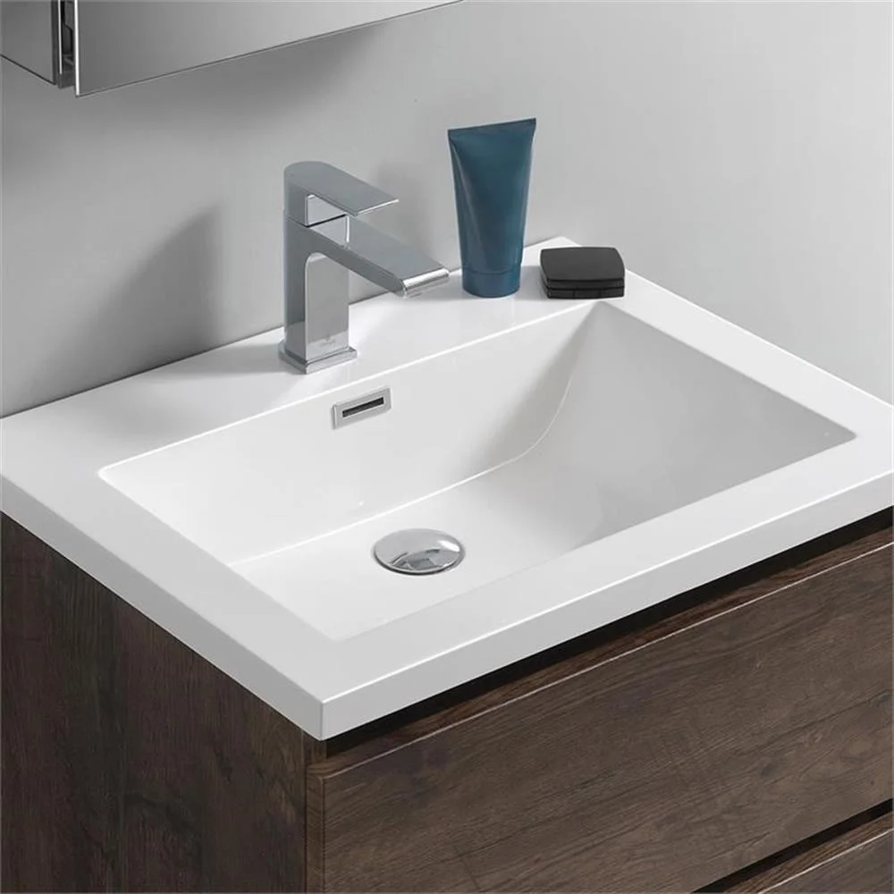 Lazzaro 24" Rosewood Free Standing Modern Bathroom Cabinet w/ Integrated Sink(Brown) - Image 9