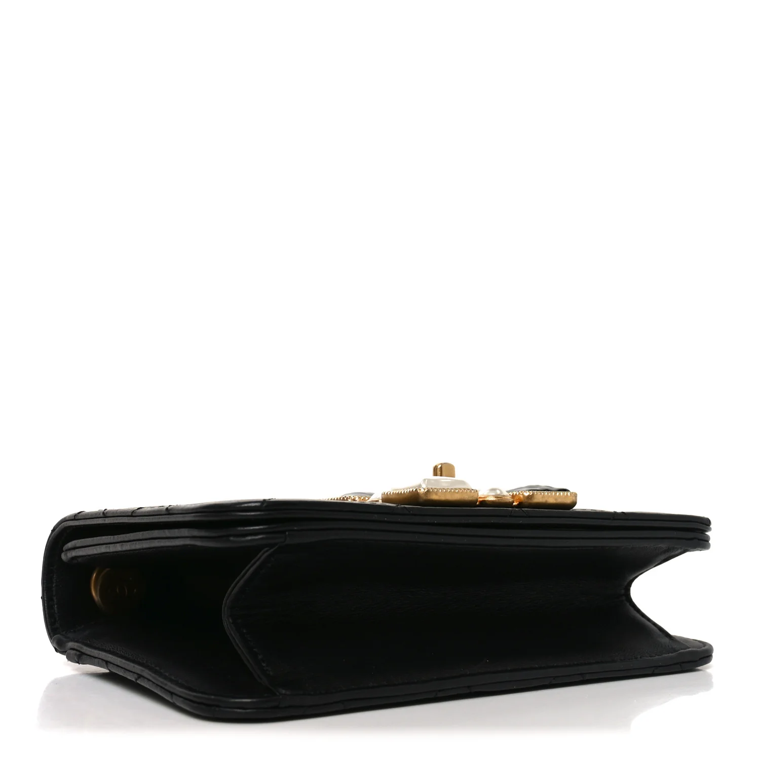 Calfskin Quilted Crystal Pearl Small Flap Bag Black